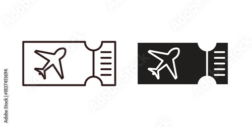 Plane Ticket icons design is in black and white, line stock illustration