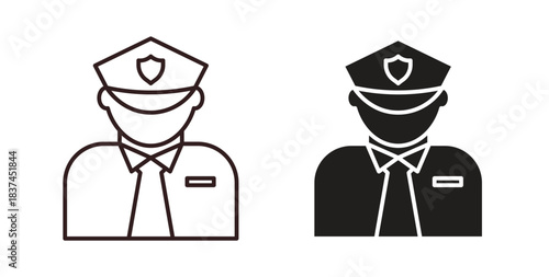 Police icons design is in black and white, line stock illustration
