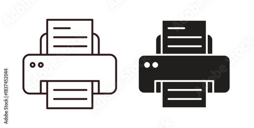 Print button icons design is in black and white, line stock illustration