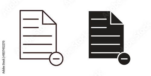 Remove document icons design is in black and white, line stock illustration