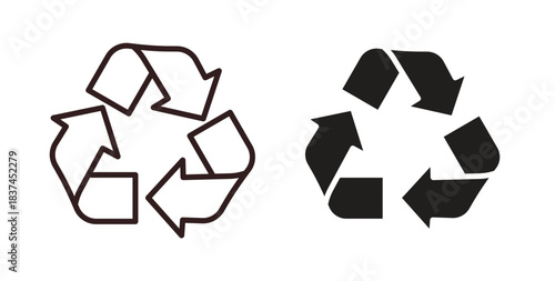 Recycle icons design is in black and white, line stock illustration