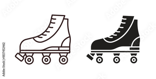 Roller skates icons design is in black and white, line stock illustration