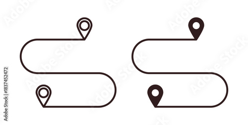 Route icons design is in black and white, line stock illustration