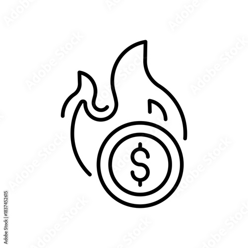 Money fire vector icon. editable line icon, outline cash symbols, financial alert