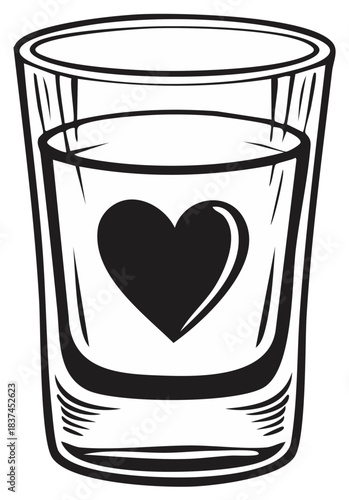 Vector Glass with Heart Symbol Graphic Illustration Romance Love Drink Valentine Design