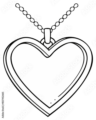 Simple hand drawn heart locket necklace outline for a coloring page