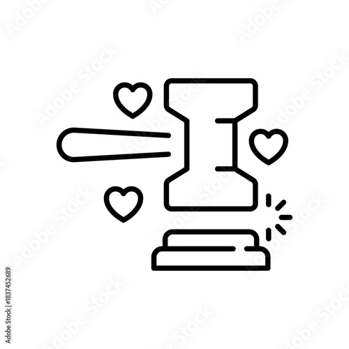 Love hammer vector icon. editable line icon outline with heart symbols