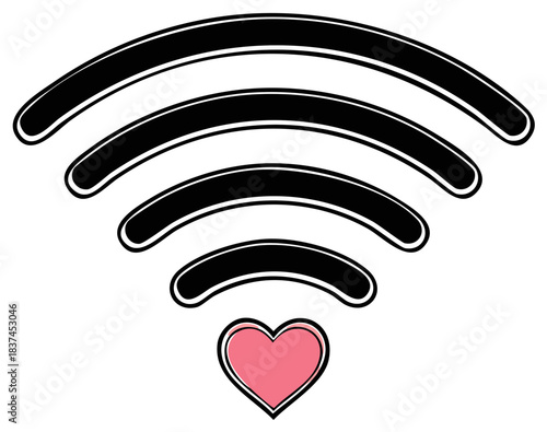 Romantic Wifi Connection, Love Signal Design, Internet Communication Symbol, Heart, Wireless Network Icon