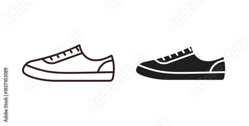 Shoes icons design is in black and white, line stock illustration