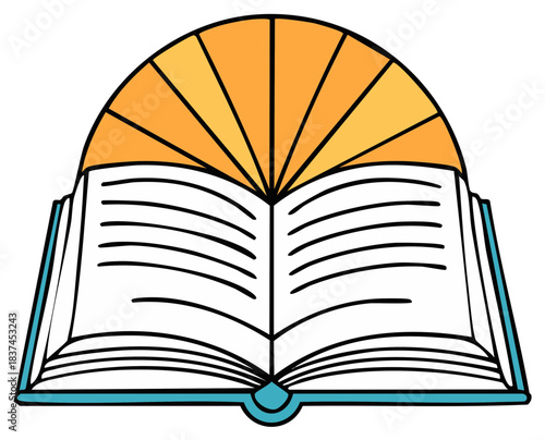 Open book with sunlight illustration for education, learning, or knowledge concept