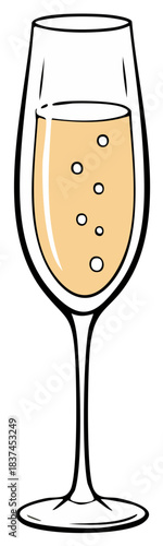 Elegant champagne glass with bubbly sparkling wine vector illustration for celebrations and parties