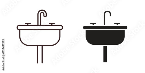 Sink icons design is in black and white, line stock illustration
