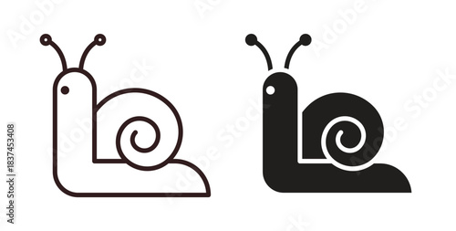 Snail icons design is in black and white, line stock illustration