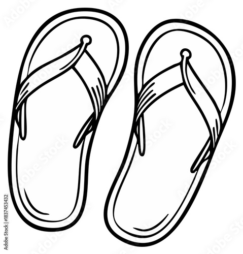 Illustration of a pair of flip flops in black and white