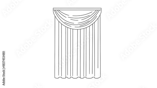 Simple line drawing of a window curtain with a draped swag design black on white