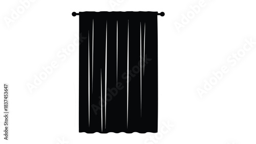 A simple illustration depicting a black curtain hanging on a white wall background