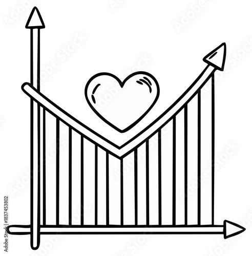 Heart symbol over a data chart depicting fluctuating emotional values or relationship trends