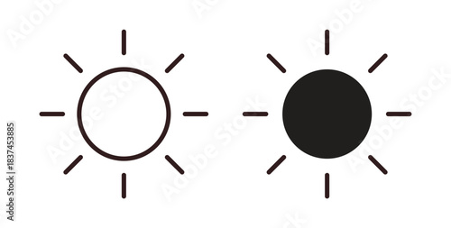 Sun icons design is in black and white, line stock illustration