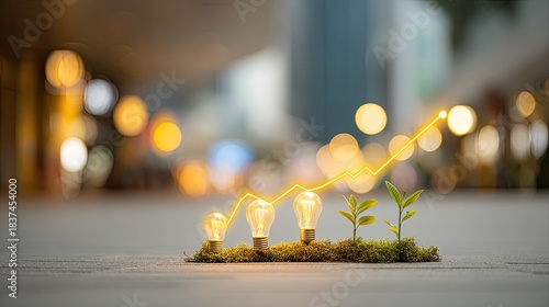 Illumination and natural growth symbolize upward financial and environmental progress along an ascending line
