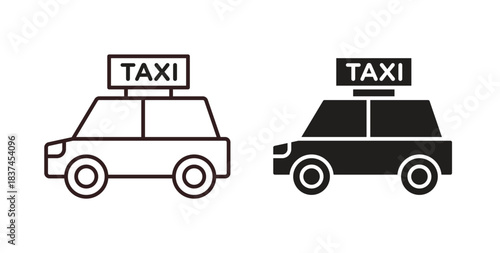 Taxi icons design is in black and white, line stock illustration