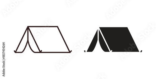 Tent icons design is in black and white, line stock illustration
