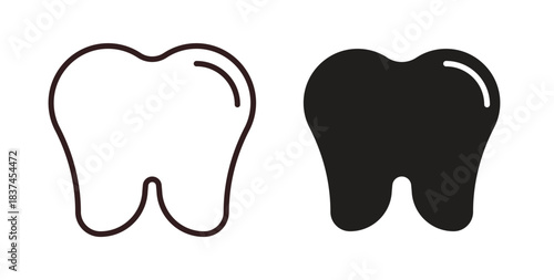 Tooth icons design is in black and white, line stock illustration
