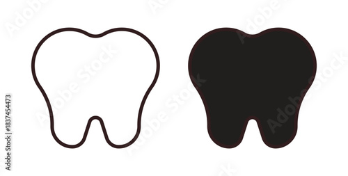 Tooth icons design is in black and white, line stock illustration