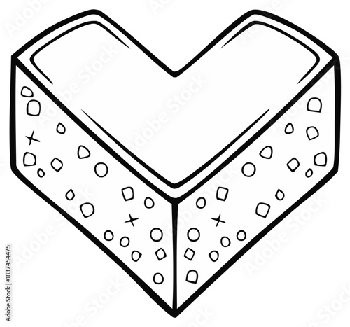 Cheese Block with Holes Black and White Outline Drawing for Crafts or Coloring Pages