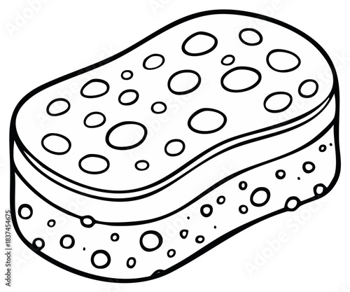 Black and white line art illustration of a cleaning sponge with porous texture