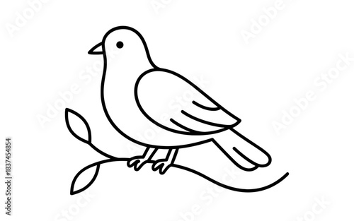 Simple linear outline of a bird perched on a branch