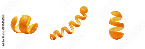 Curly Orange Fruit Peels and Zest Set, Isolated on White with Vivid Oil Paint Texture (PNG)