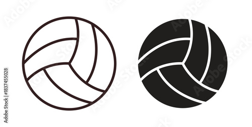 Volley ball icons design is in black and white, line stock illustration