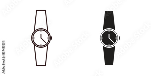 Watch icons design is in black and white, line stock illustration