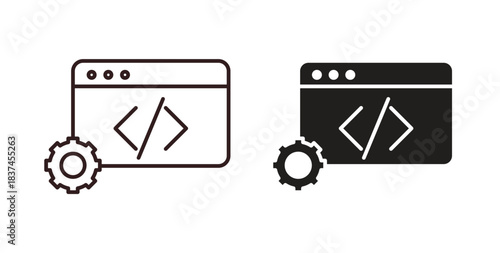 Web development icons design is in black and white, line stock illustration