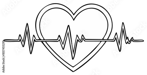 Outlined heart shape with a heartbeat line illustration medical or healthcare concept