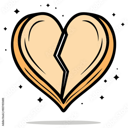 Stylized cartoon broken heart illustration with sparkles. A simple vector icon of love lost and heartbreak.