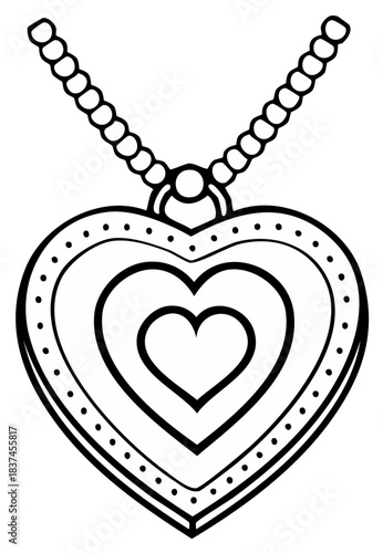 Heart-shaped locket pendant outline illustration, love symbol