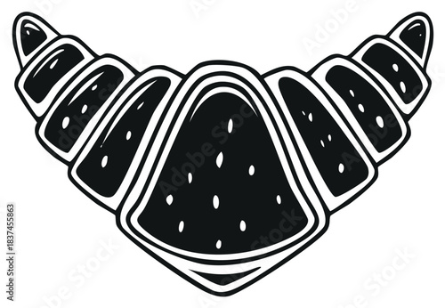 Stylized Croissant Illustration Delicious French Pastry Bakery Food Black White Vector