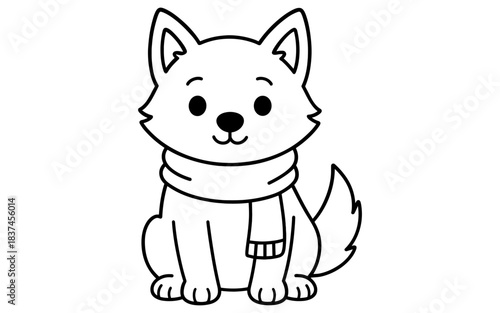 Cute animal coloring page featuring adorable dog wearing scarf