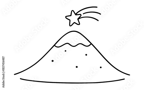 Minimalist linear star over mountain with shooting star
