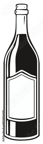 Classic wine bottle with a blank label in a bold black and white vintage illustration style