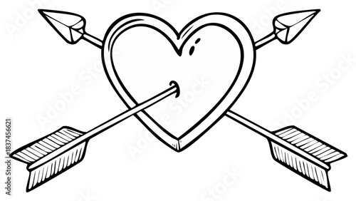 Heart pierced by arrows black and white vector illustration love symbol