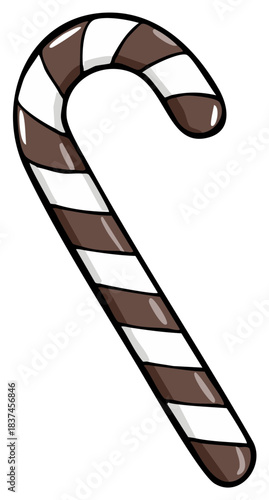 Isolated Candy Cane with Brown and White Stripes Cartoon Drawing for Holiday Season