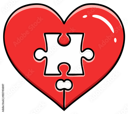 Red Heart Shape with a White Puzzle Piece Integrated into its Design
