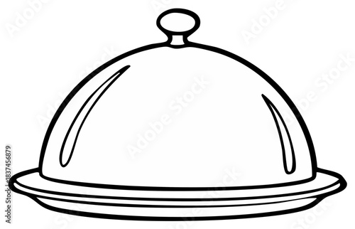 Black and White Line Drawing of a Cloche Food Server