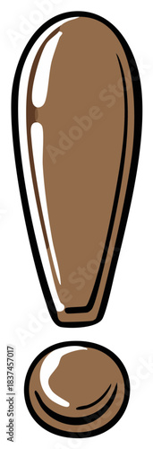 Stylized brown exclamation mark symbol with glossy reflections for attention or warning