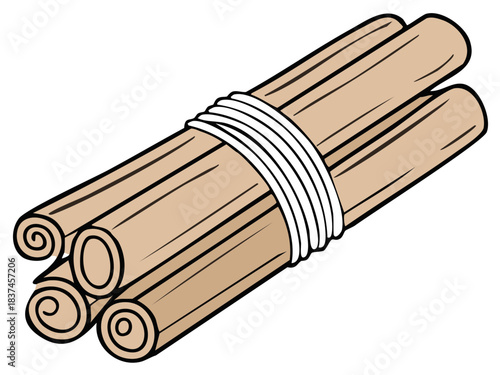 Bundle of Cinnamon Sticks Tied With White String, Spice and Flavor Ingredient