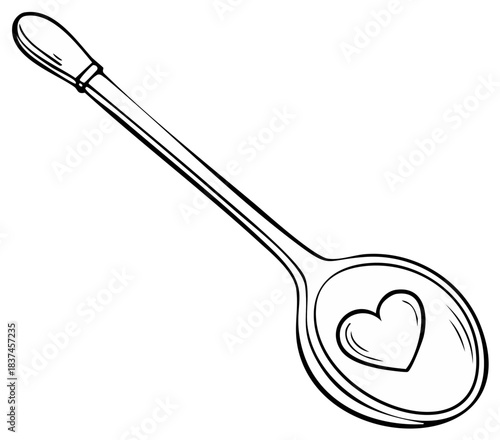 Line art illustration of a spoon with a heart symbol in the bowl