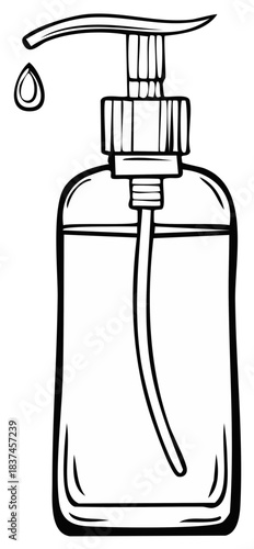Hand sanitizer dispenser with liquid drop and pump mechanism in line art style