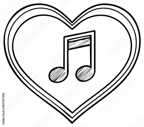 Heart Shape with Musical Notes Doodle Style
